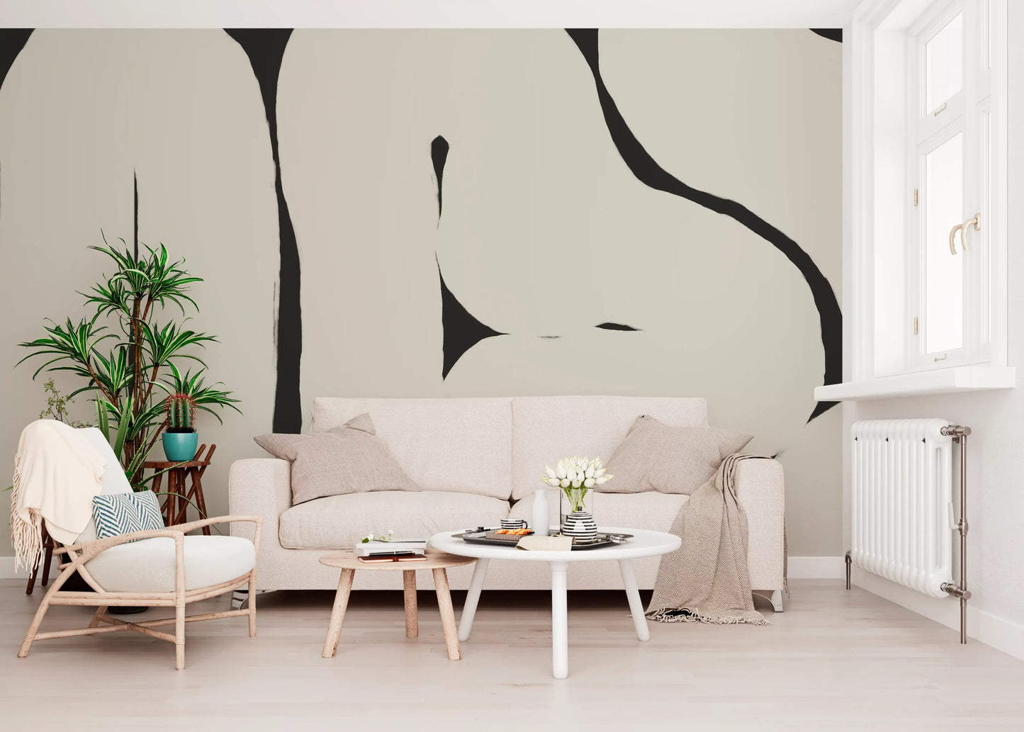 Abstract Flow Neutral Curves wall mural soft beige pattern