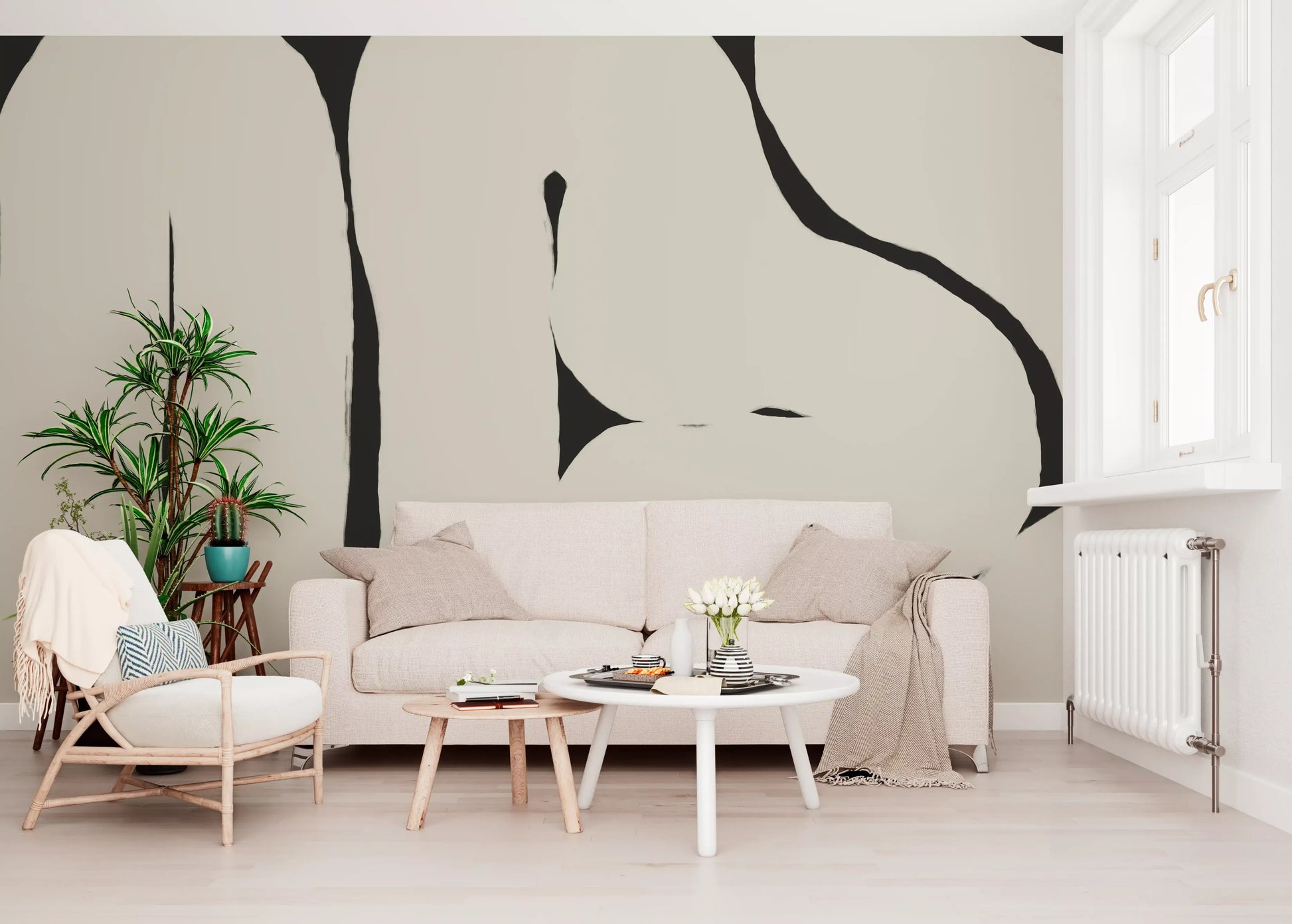 Abstract Flow Neutral Curves wall mural soft beige pattern