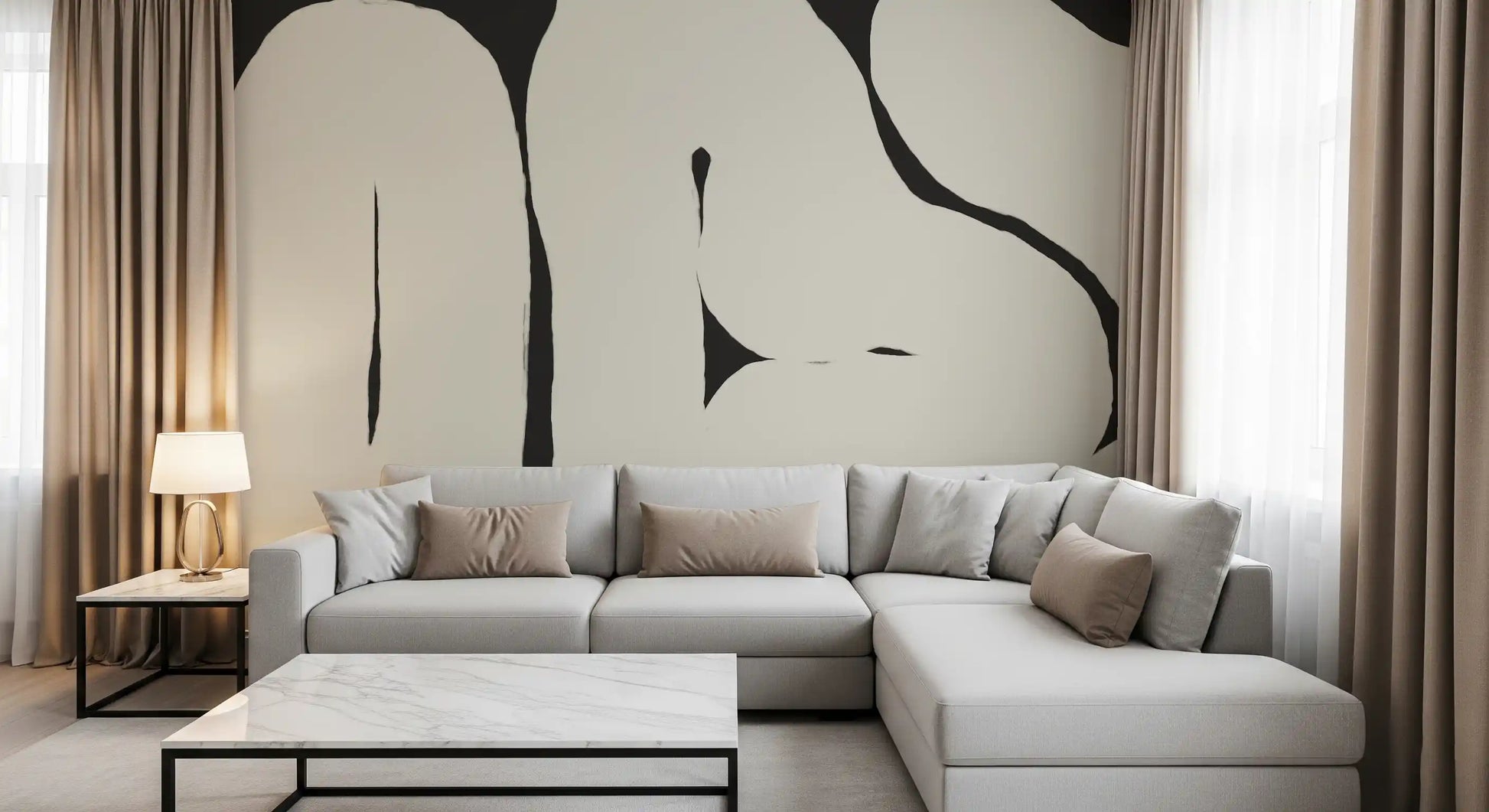 Living wall Abstract Flow Neutral Curves mural modern design