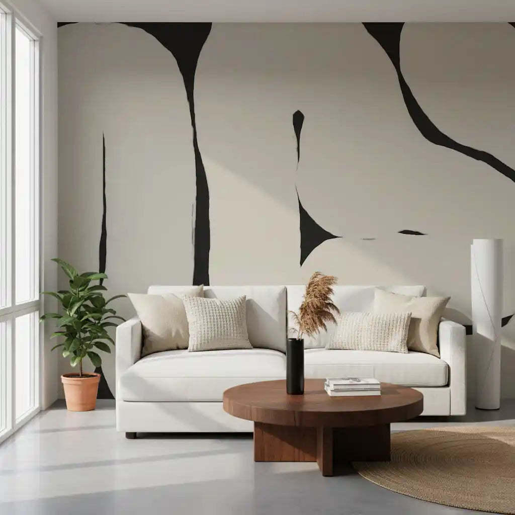 Hallway with Abstract Flow Neutral Curves wall mural pattern