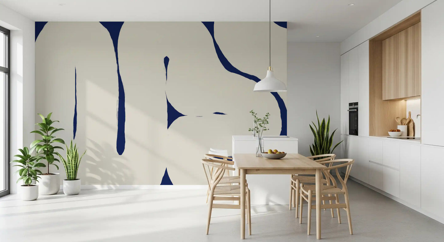 Dining area wall Organic Curves deep blue mural modern shapes