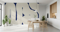 Dining area wall Organic Curves deep blue mural modern shapes