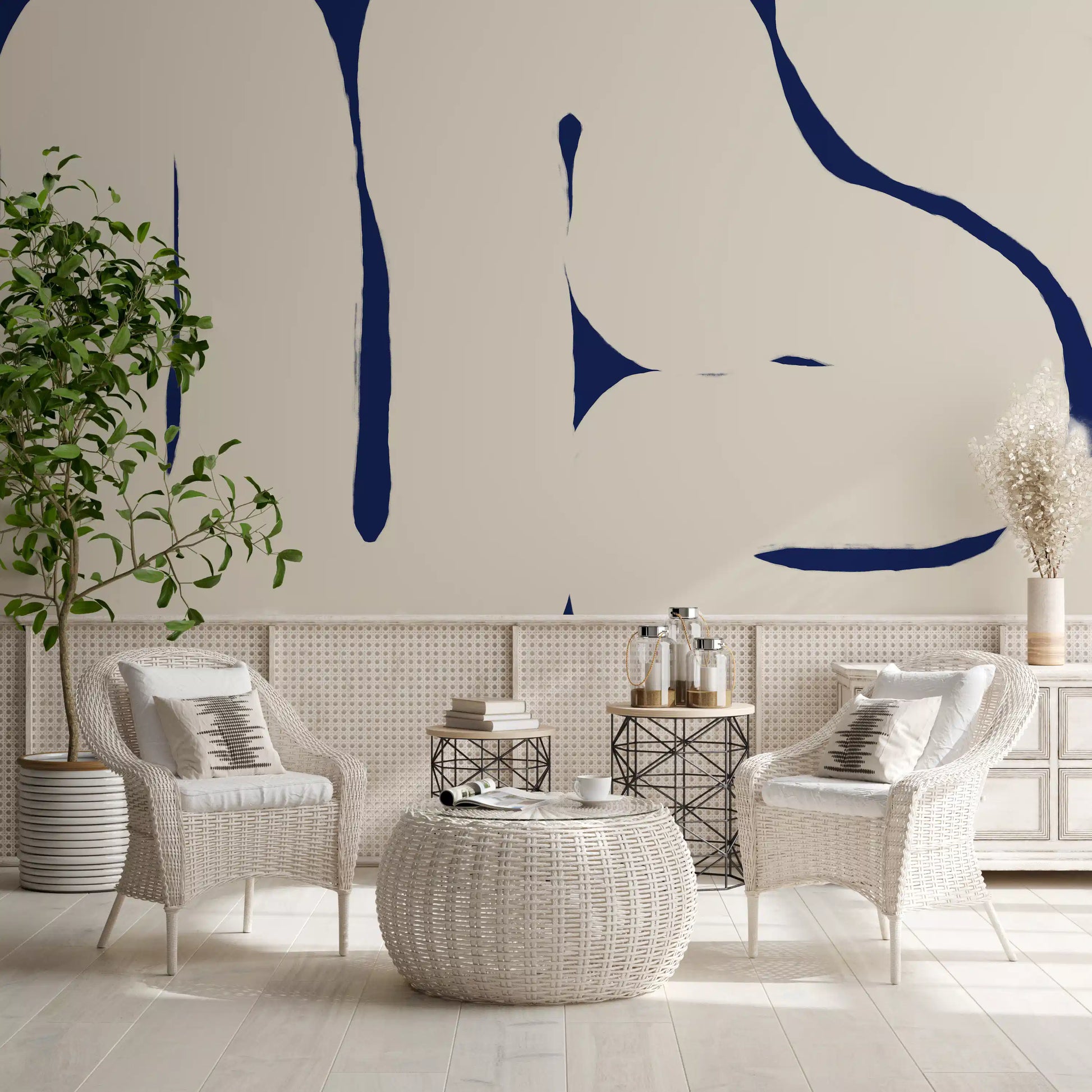 Modern abstract wall mural Organic Curves blue base design