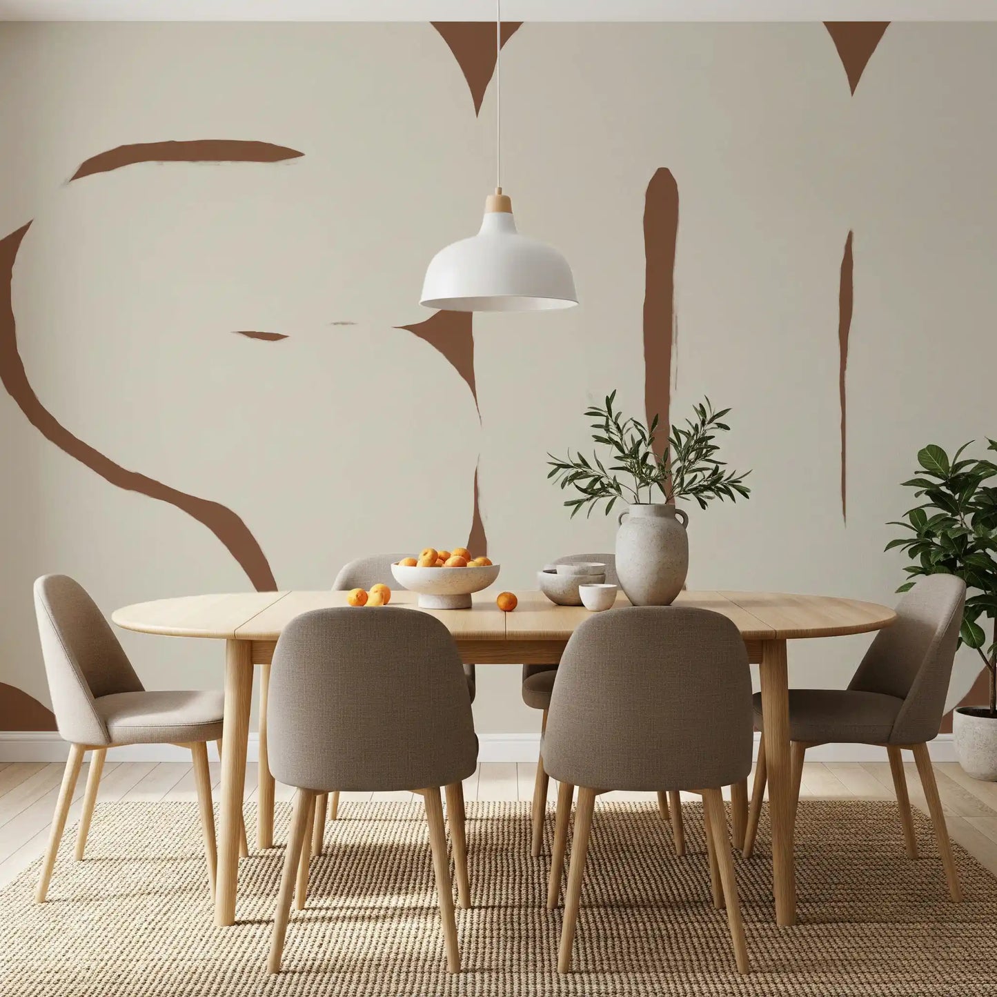 Neutral abstract wall mural Organic Embrace smooth shapes