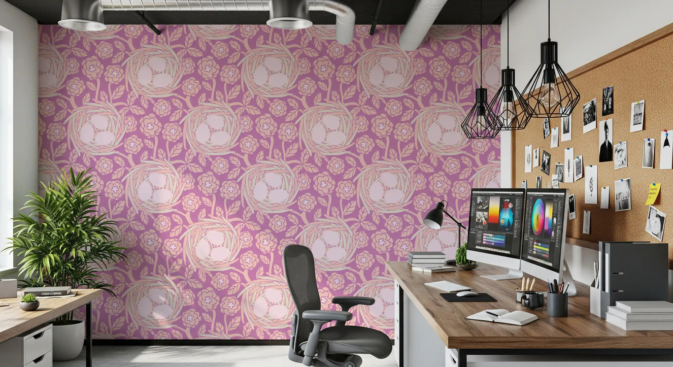 Cozy Nest Cottagecore Spring Floral Bird Eggs Pastel Blush Mauve  Wallpaper⁠
