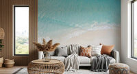 Living room Turquoise coastal mural with white sand and gentle waves