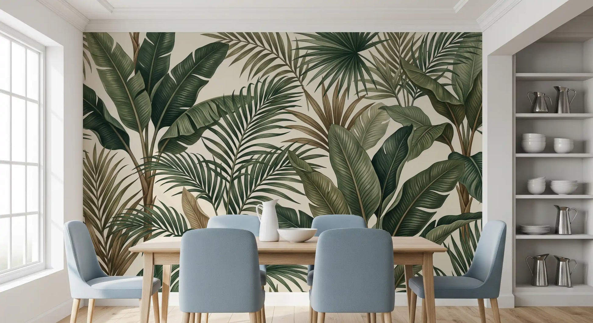 Tropical palm wall mural carrying Lush Tropical green foliage detail