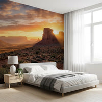 Bedroom Desert Buttes wall mural with sandy path and glowing horizon