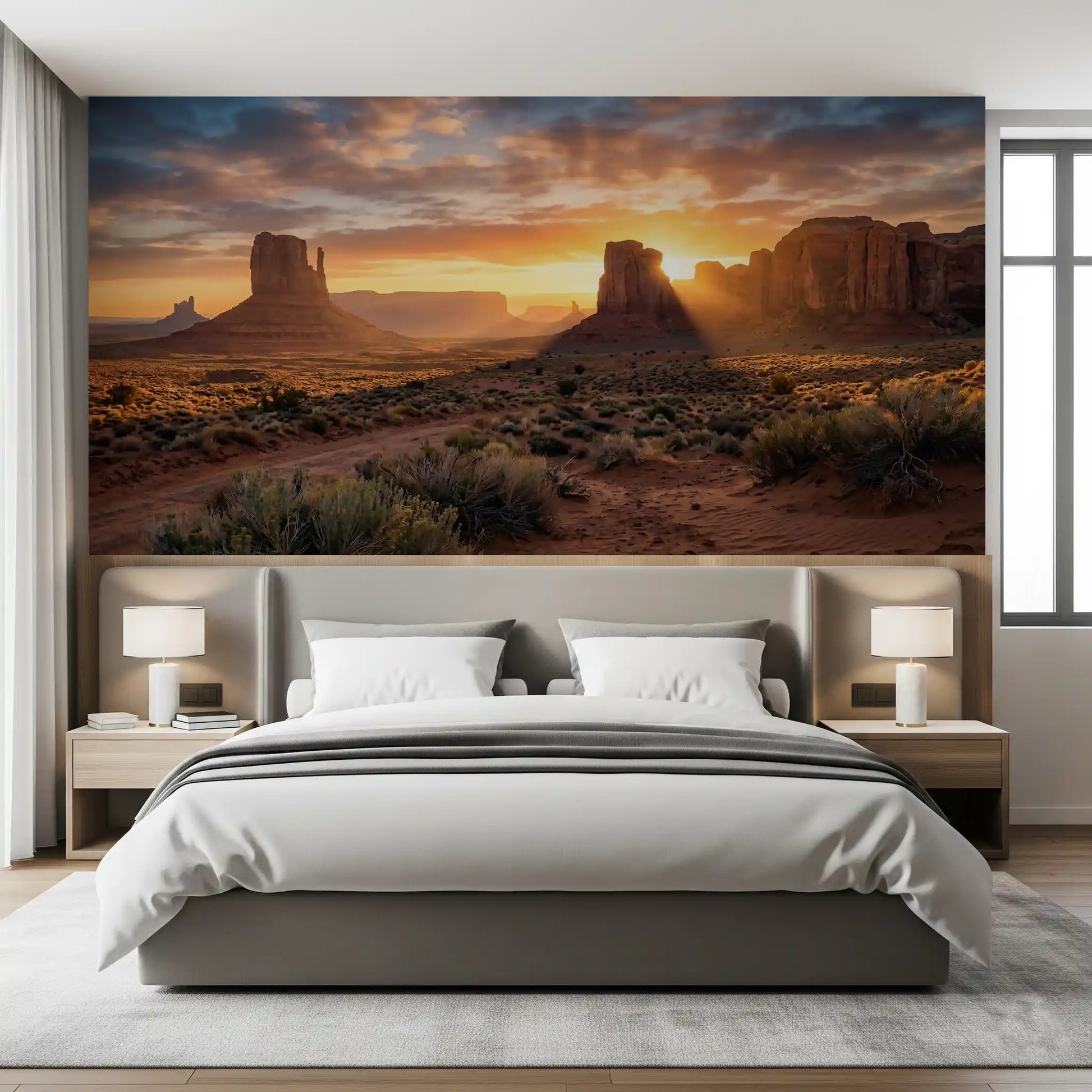 Desert sunset wall mural featuring Golden Buttes and dramatic cloud light