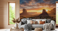 Rocky buttes wall mural with Desert Horizon glow and sandy foreground
