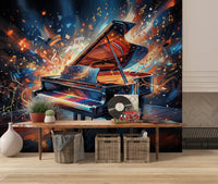 Abstract piano wall mural with deep shadows and bright highlights