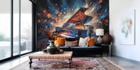 Studio space using abstract piano mural with musical energy visuals