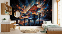 Music wall mural with vibrant tones and abstract note patterns