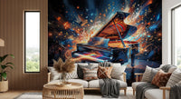 Hallway wall featuring piano light wall mural with glowing notes