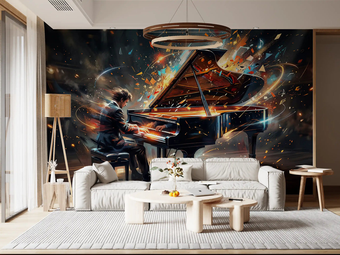 Hallway displays Symphony of Light wall mural with vibrant energy