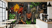Bright turmeric and chili define this spice collection wall mural