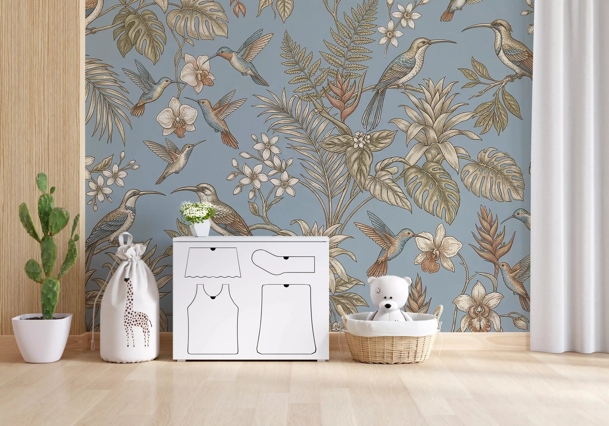 Home featuring Tropical Bloom wall mural with leafy blue design