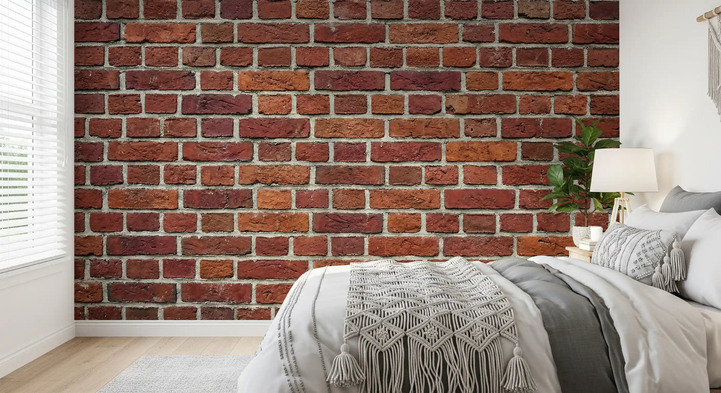 Bedroom backdrop with Rustic Red Brick Texture wall mural and rough surface