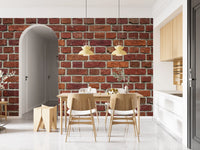 Dining room finished in Rustic Red Brick wall mural with weathered masonry detail