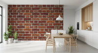 Dining room backdrop in red brick wall mural with weathered rustic texture