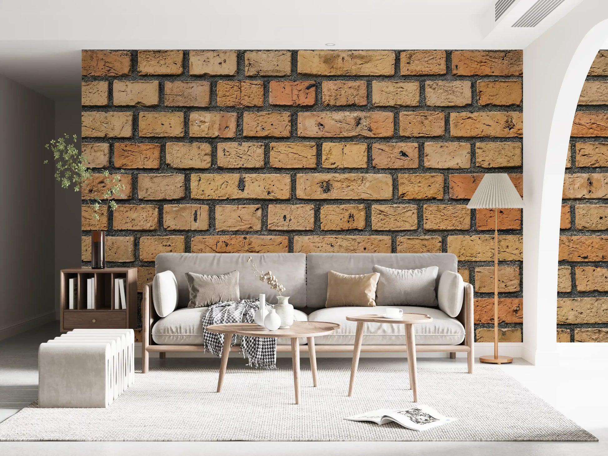 Hallway featuring Timeless Brick Pattern wall mural with natural grout detail