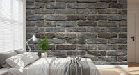 Bedroom feature wall using Urban Gray brickwork wall mural in grey shades