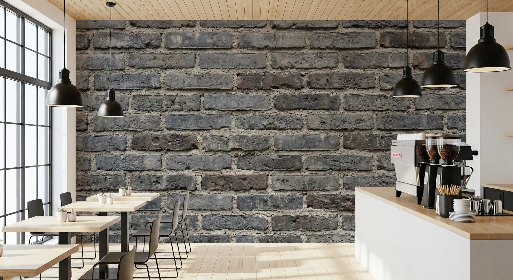 Urban Gray wall mural with realistic brickwork texture and visible grout