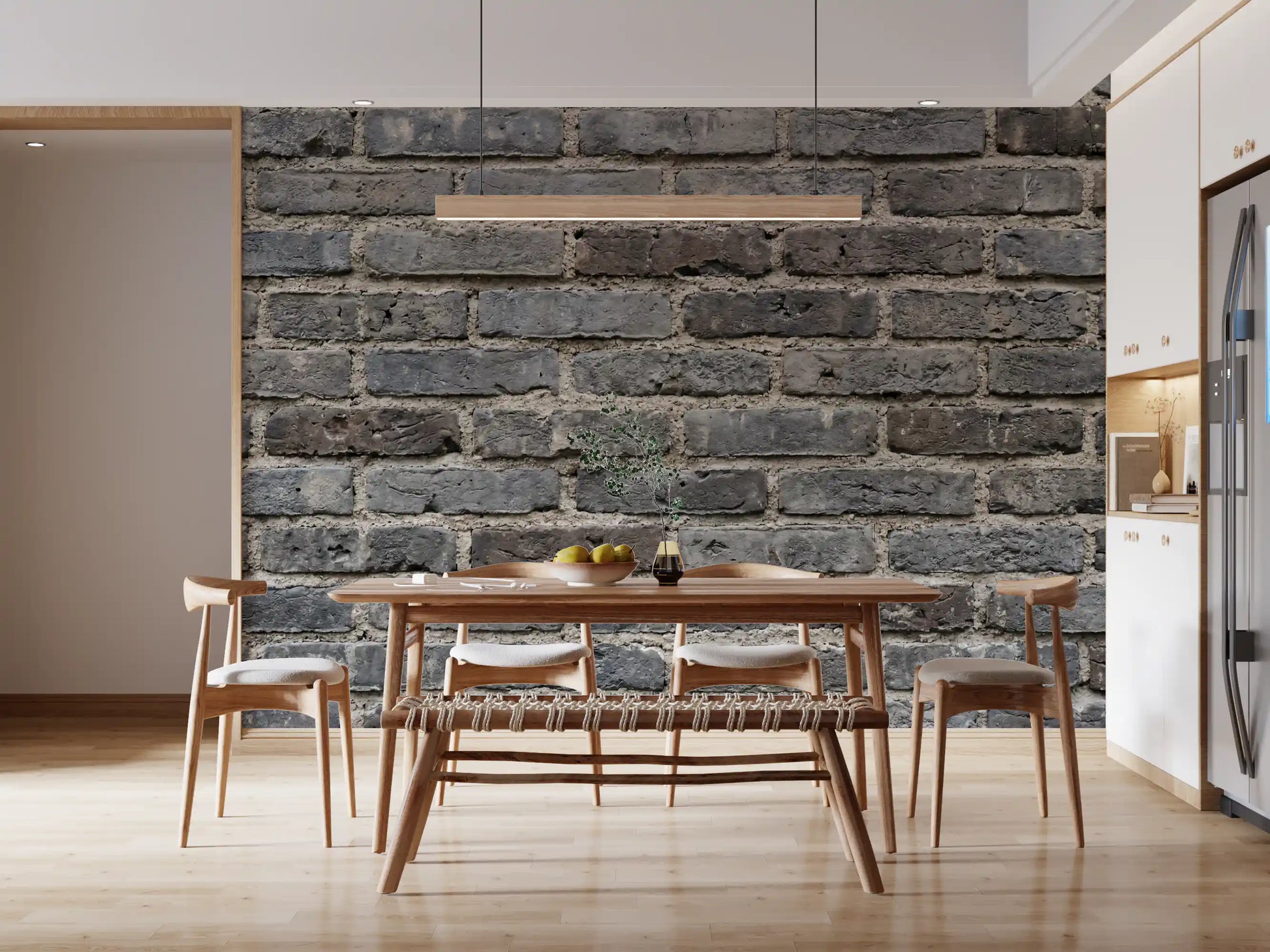 Brickwork texture wall mural in urban gray with weathered brick detail