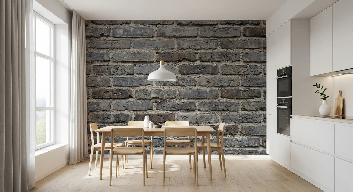 Urban Gray brick wall mural with rough surface texture and muted tones