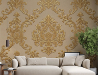 Living room wall featuring floral elegance mural with damask scroll detail