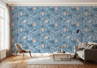 Marine wallpaper with seashell motifs, coral lines, and dotted ocean detail