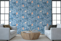 Home Office styled with Seashells Wallpaper and soft underwater shell patterning