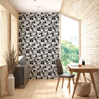 Office dressed with Cat Maze wallpaper showing geometric grid blocks