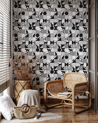 Study room corner finished with Cat Maze wallpaper grid layout