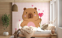 Sweet capybara character with rosy cheeks on Capybara wall mural