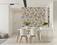 Sketched tulips and daisies running through Meadow wallpaper artwork
