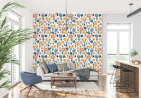 Hallway dressed with Meadow wallpaper showing tulips, daisies, and dots