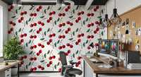 Study room corner finished with Watercolor Cherries wallpaper pattern