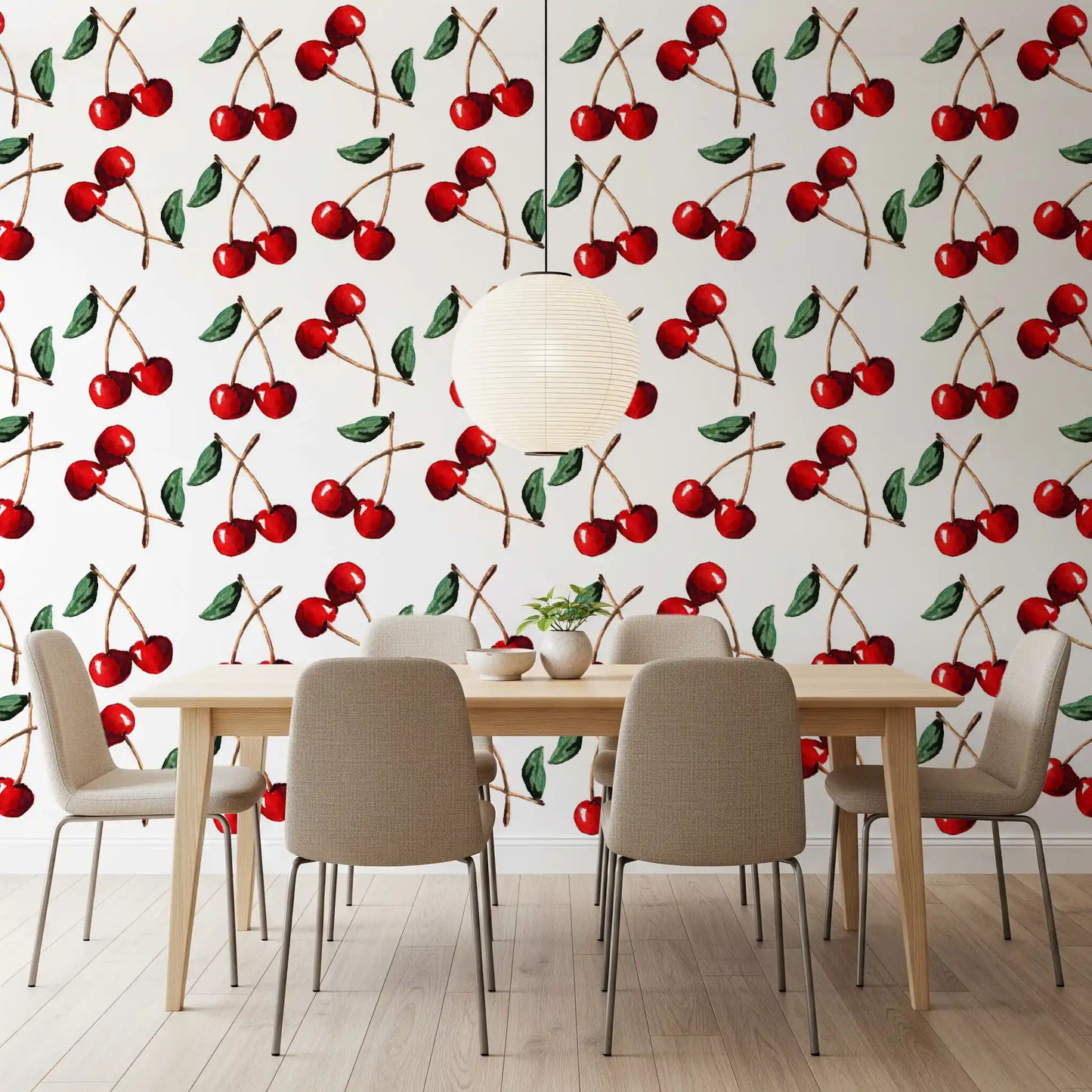 Soft watercolour shading shaping the Watercolor Cherries wallpaper