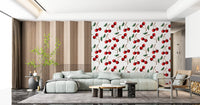 Dining room wall set in Watercolor Cherries wallpaper and green leaves