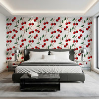 Fresh red and green palette across Watercolor Cherries wallpaper