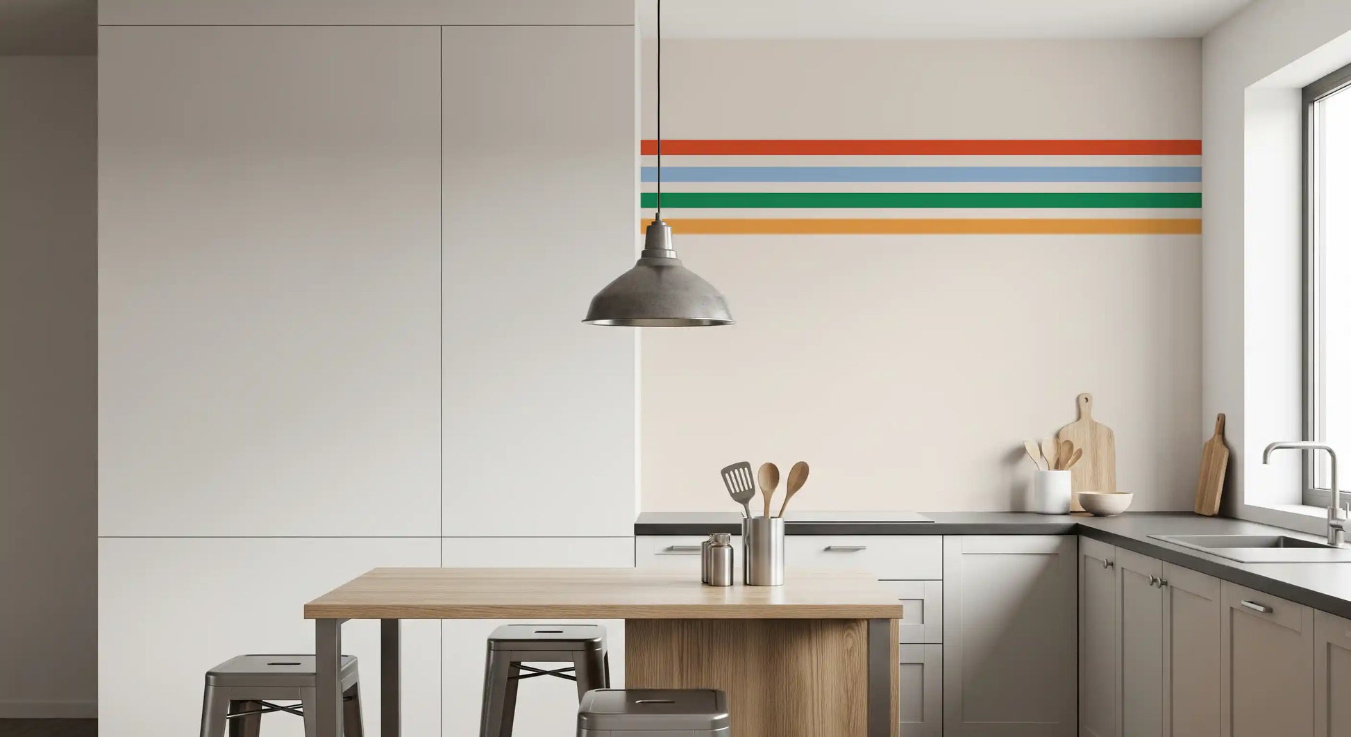 Bold colour blocks running through Retro Vibe Horizontal Stripes wall mural