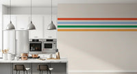 Kitchen area feature wall set with Retro Vibe Stripes wall mural in cream backdrop