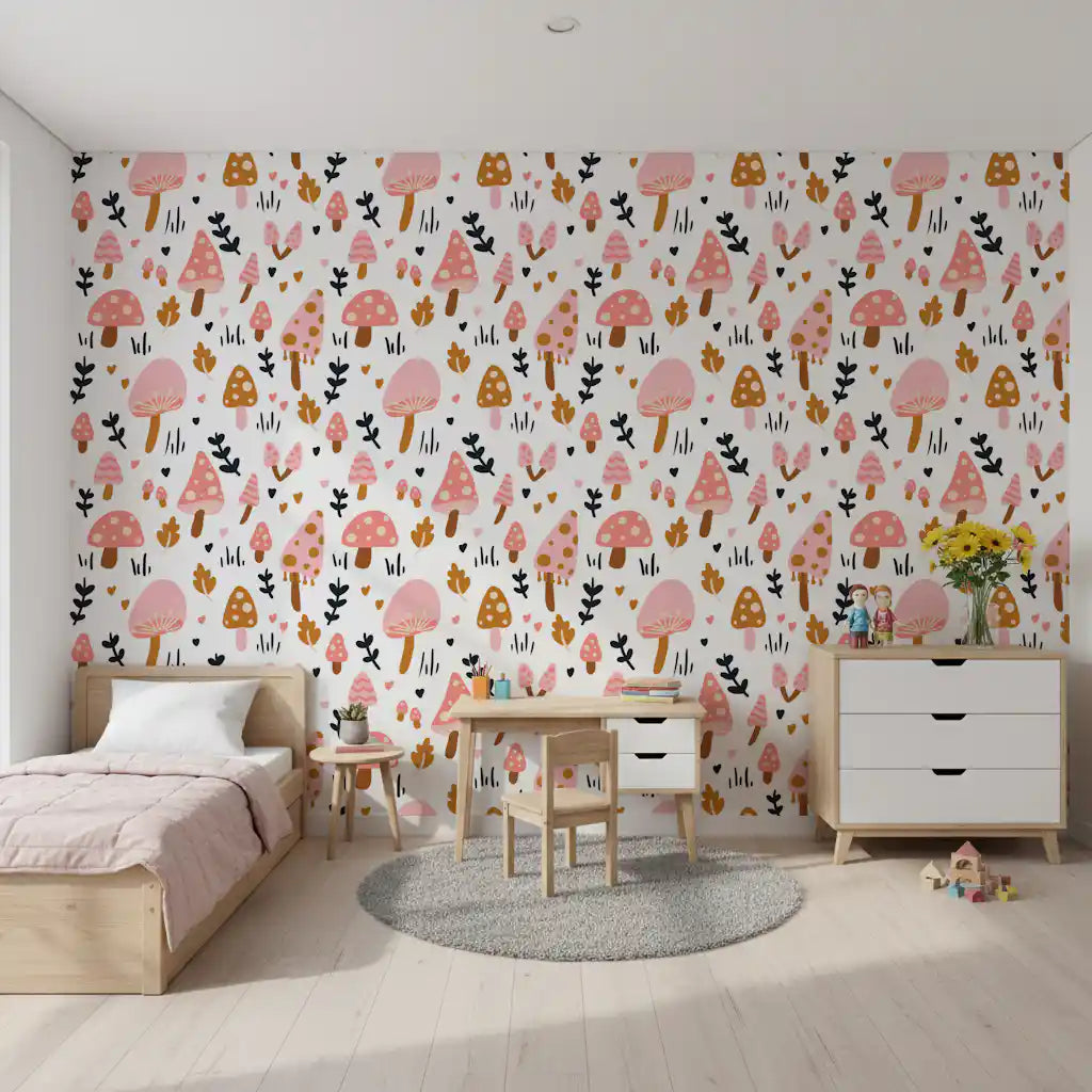 Sweet Woodland Mushrooms Wallpaper⁠