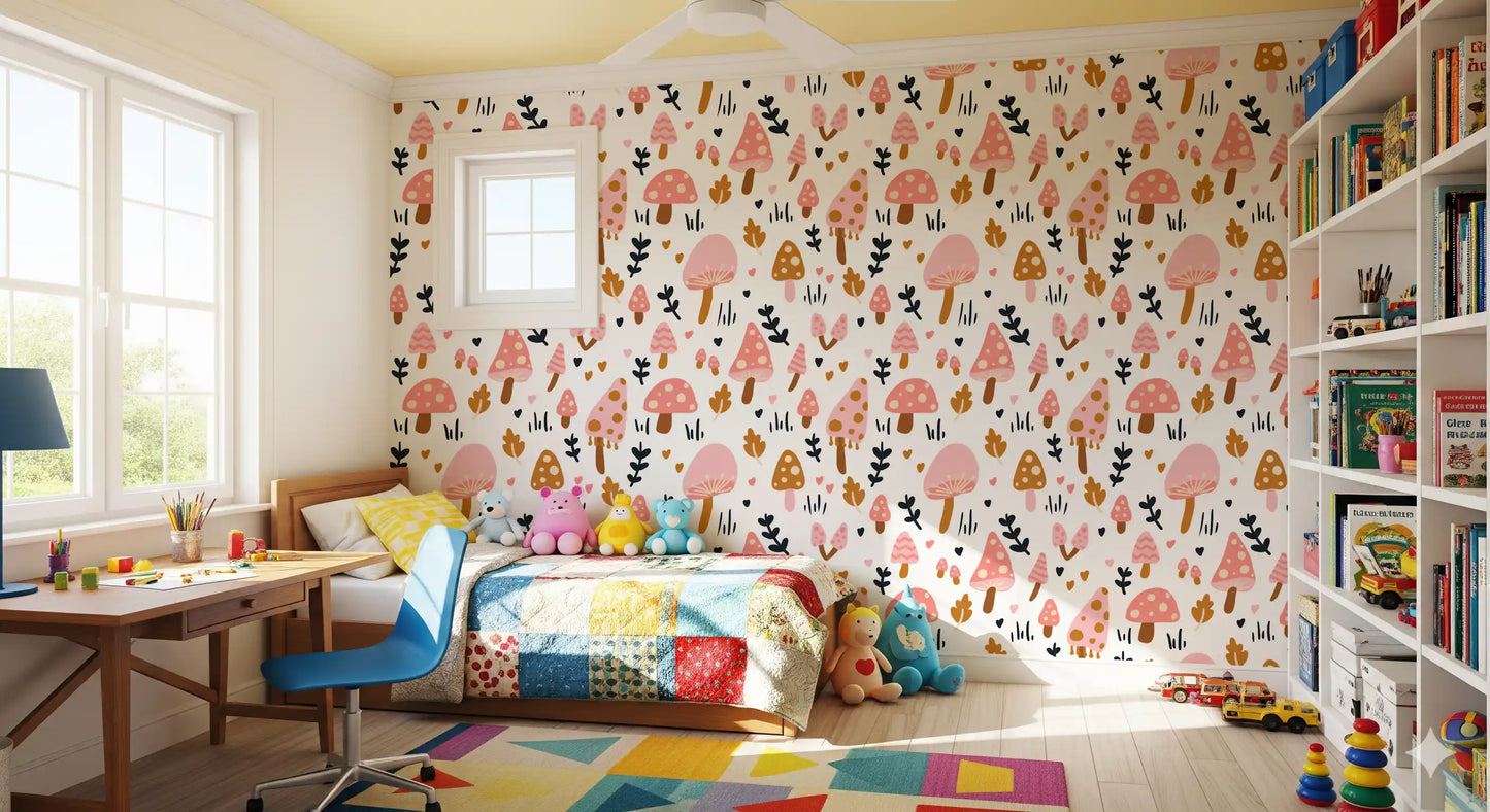 Sweet Woodland Mushrooms Wallpaper⁠