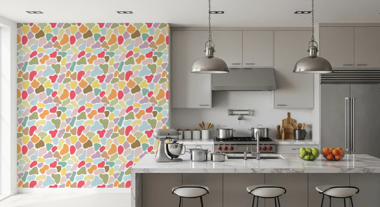 Rounded pastel forms running through Playful Pebble Palette wallpaper