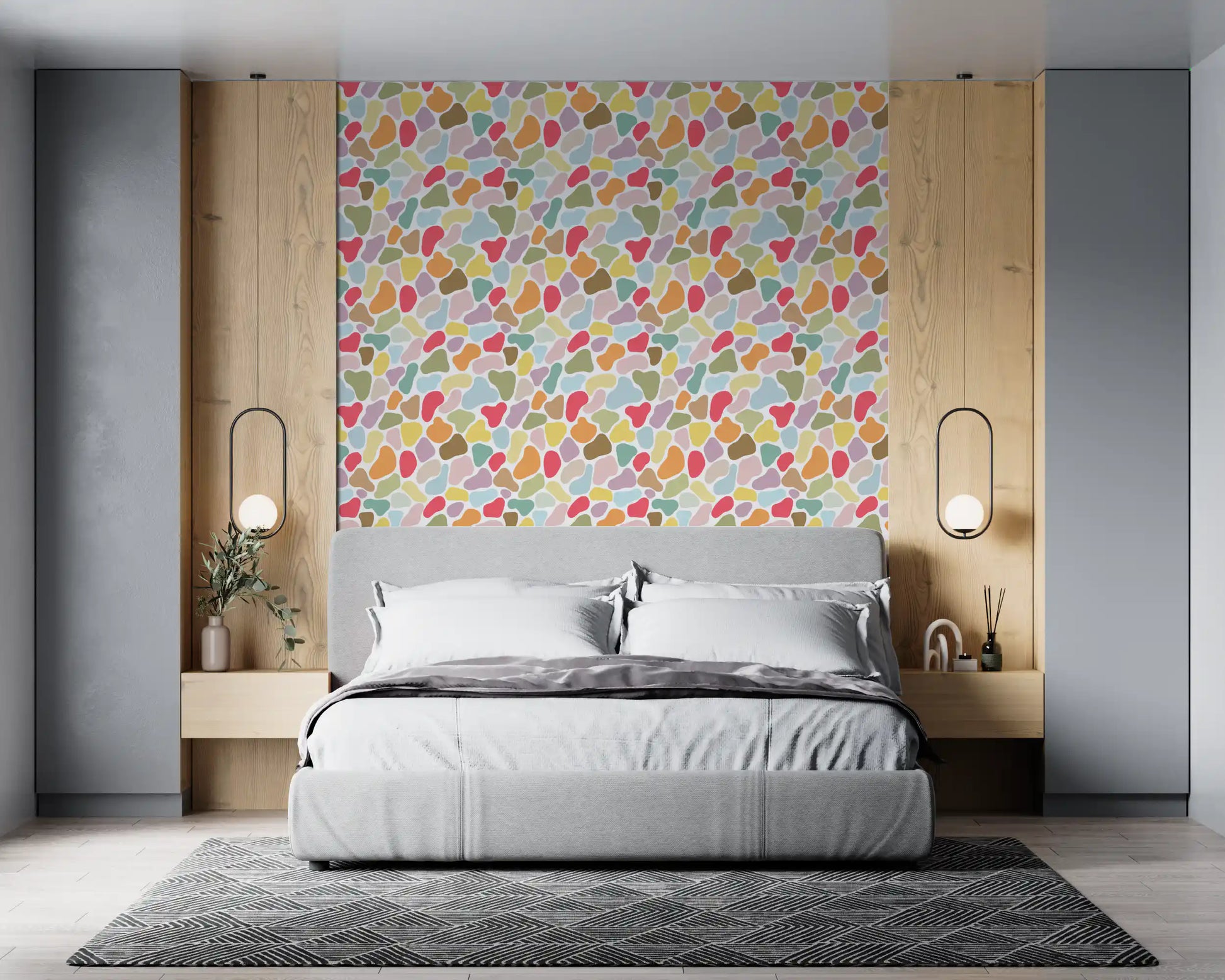Soft blob shapes in mixed tones on Pebble Palette wallpaper
