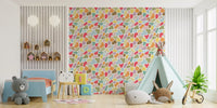 Kids backdrop styled in Playful Pebble wallpaper print

