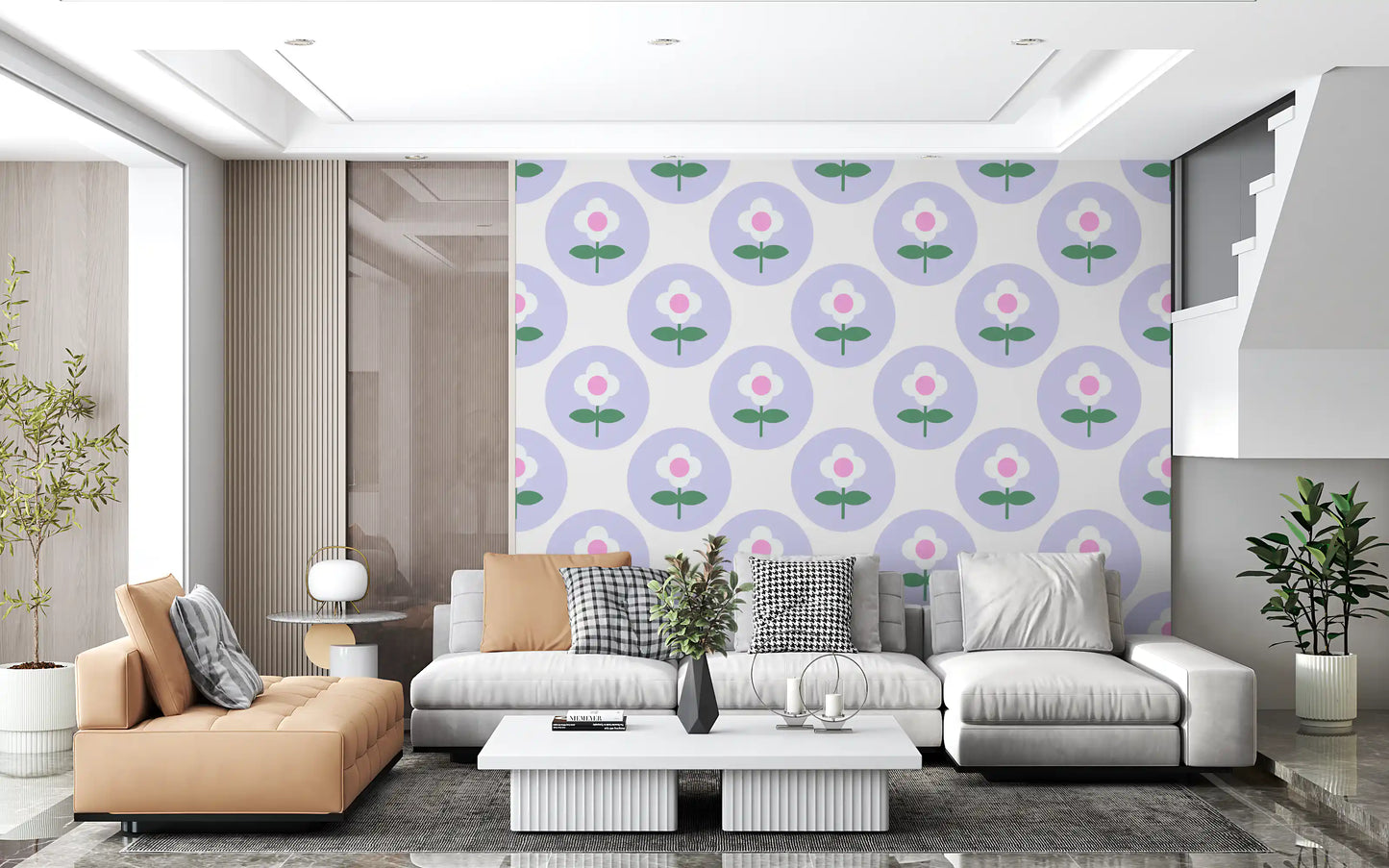 Repeating lavender circles on Lavender Bloom wallpaper layout
