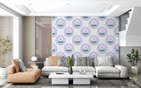 Repeating lavender circles on Lavender Bloom wallpaper layout
